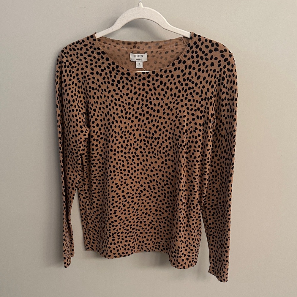 J. Crew Factory Tan and Black Spotted Long Sleeve Top - Teddie
